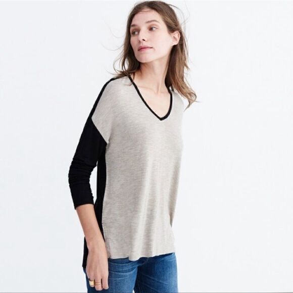 Madewell Womens Gray & Black Anthem Tee in Color Block Long Sleeve Size XS - Picture 5 of 10